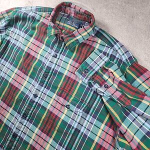 Polo Ralph Lauren Shirt Mens 2XB Green Madras Plaid Flannel Long Sleeve Button
